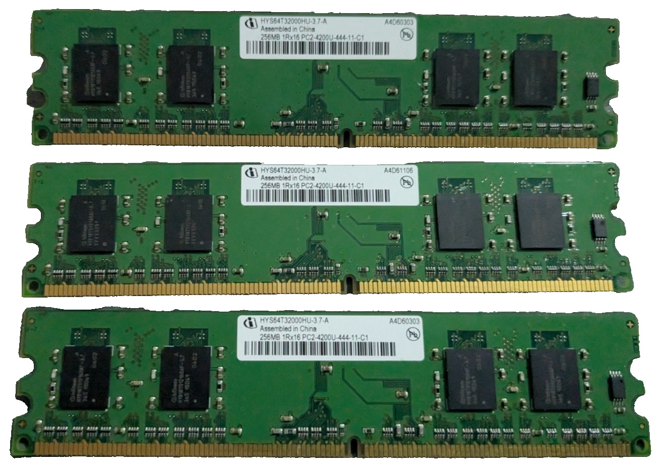 3PCS Infineon HYS64T32000HU-3.7-A 256MB 1Rx16 PC2-4200U-444-11-C1 PC Memory