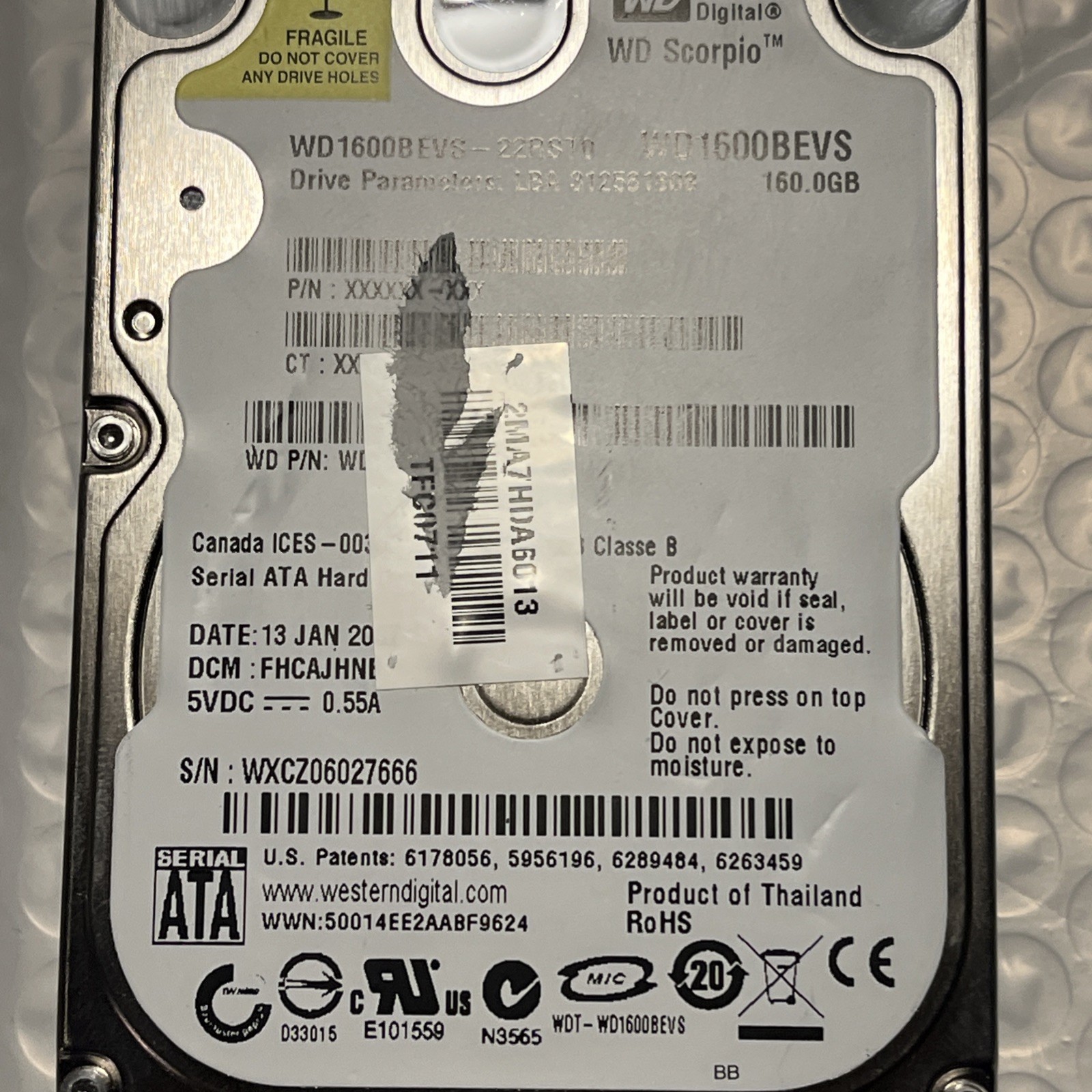Western Digital Scorpio WD1600BEVS 160GB Internal 5400RPM 2.5" (WD1600BEVS)
