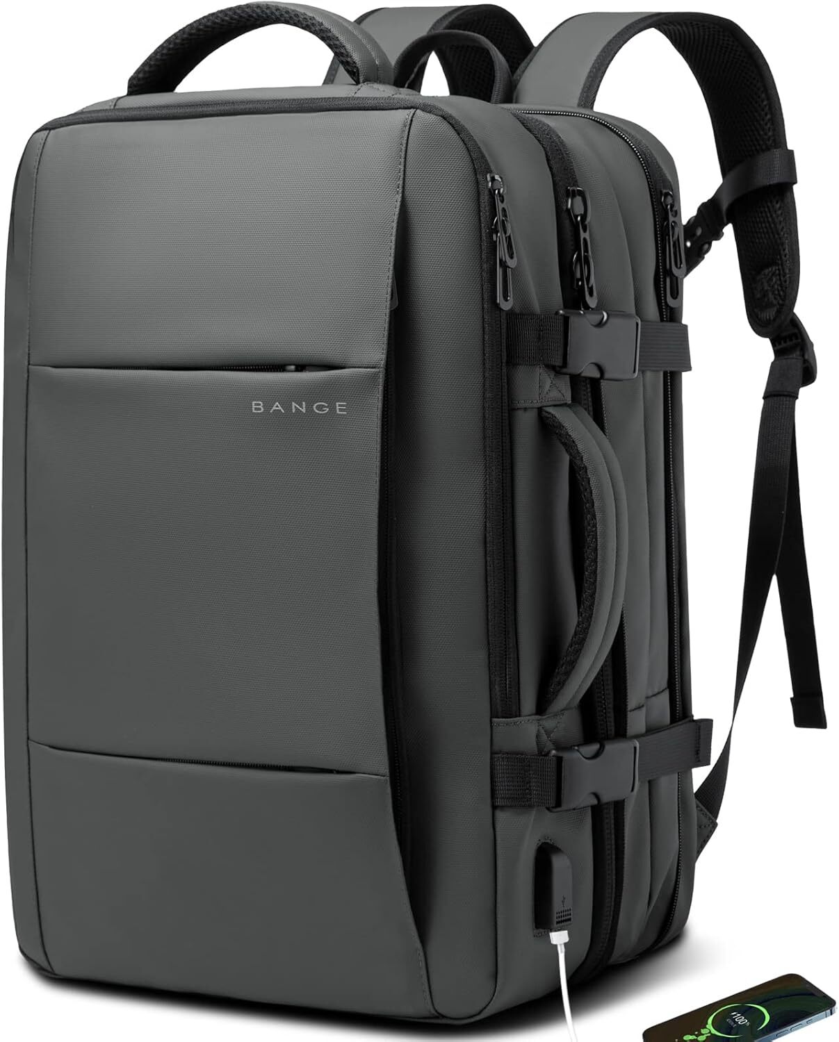 45L Carry-on Backpack, Expandable Travel Backpacks for Grey 