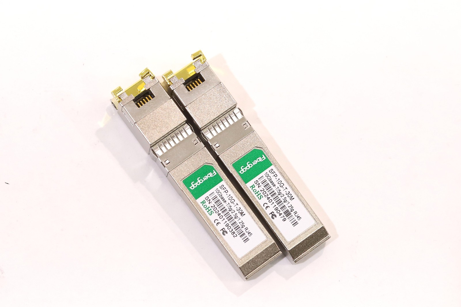 Lot of 2 Fibergaga 10GbE 30m SFP+ Transceiver Module P/N: SFP-10G-T-30M Tested