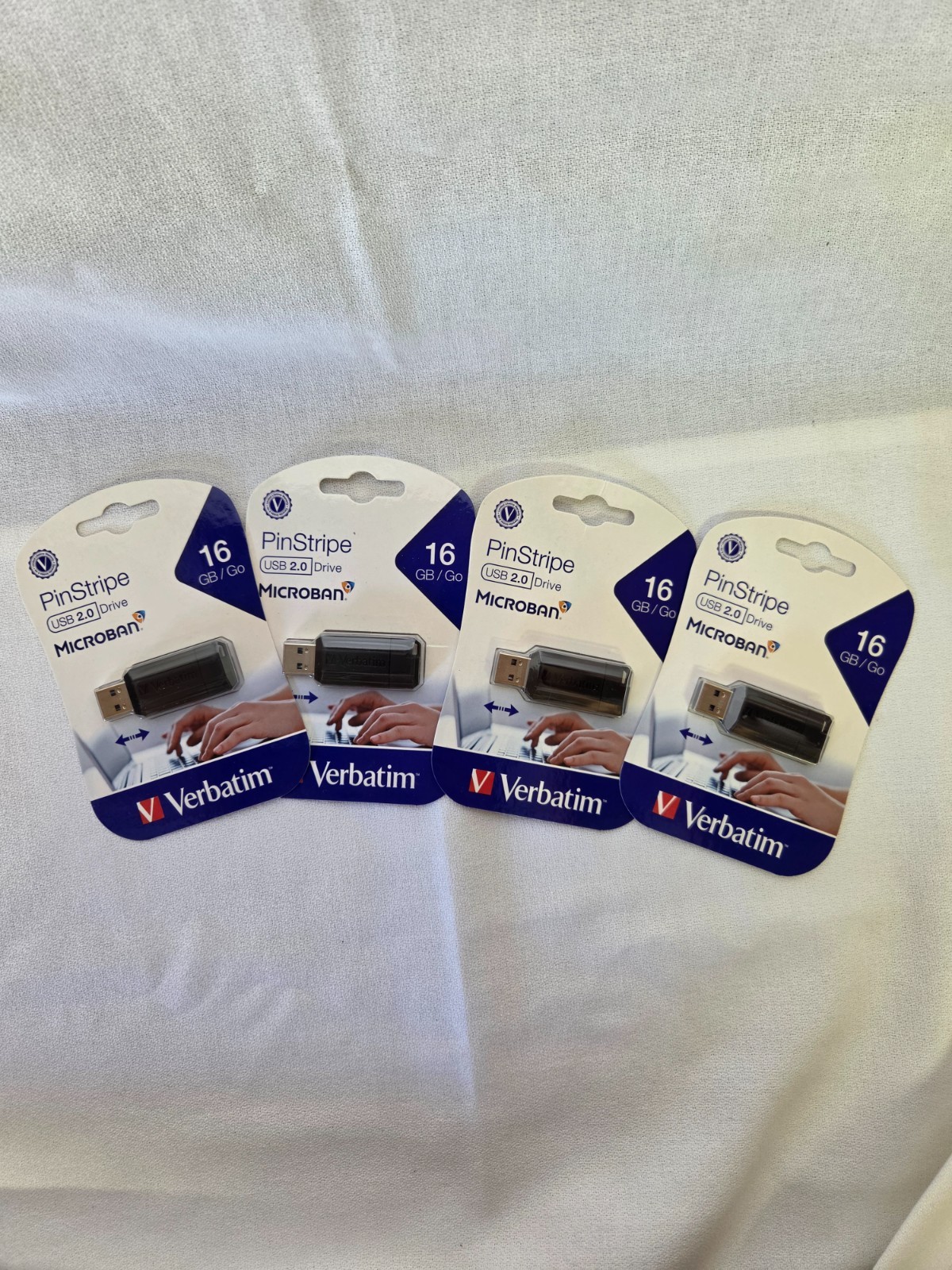 Verbatim Pin Stripe USB 2.0 Drive 16GB Microban Black NEW Lot of 4