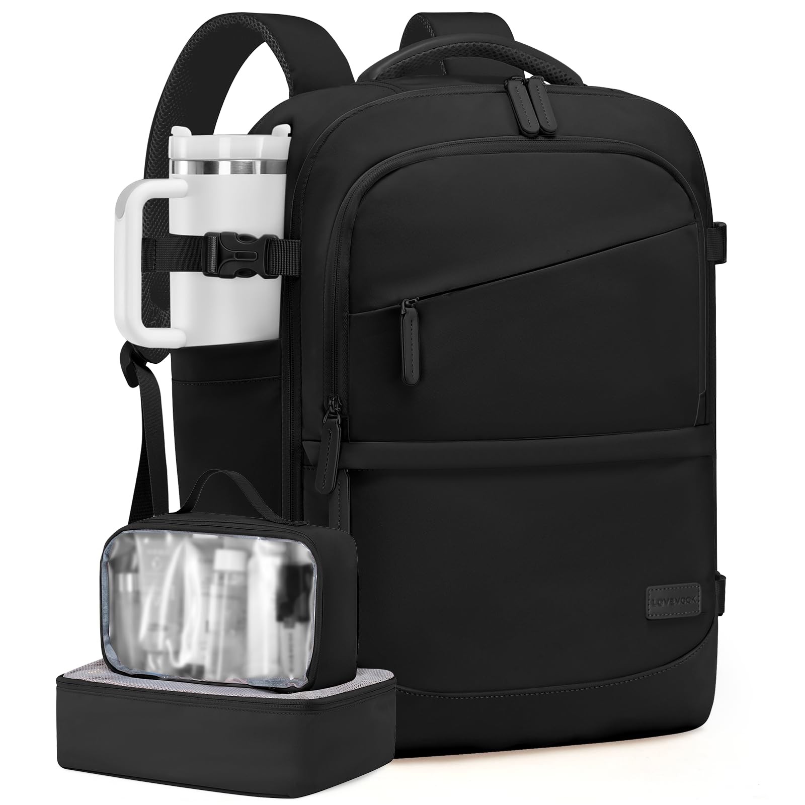 LOVEVOOK Travel Backpack for Women & Men, 50L Carry on 18 Inch-4Pcs, Black