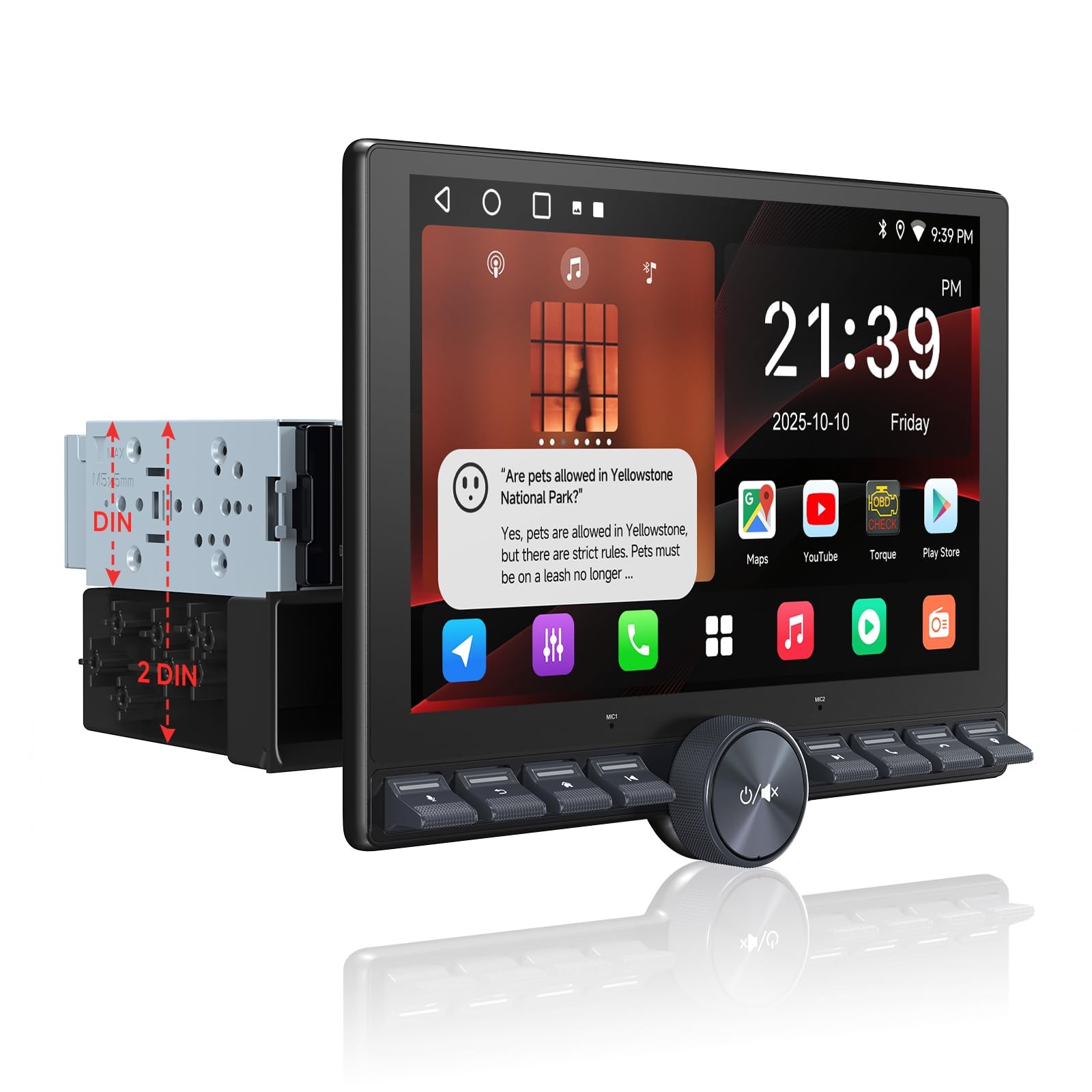 ATOTOOUT Single/Double Din Car Stereo - 10.1" QLED Floating Touchscreen w/Button