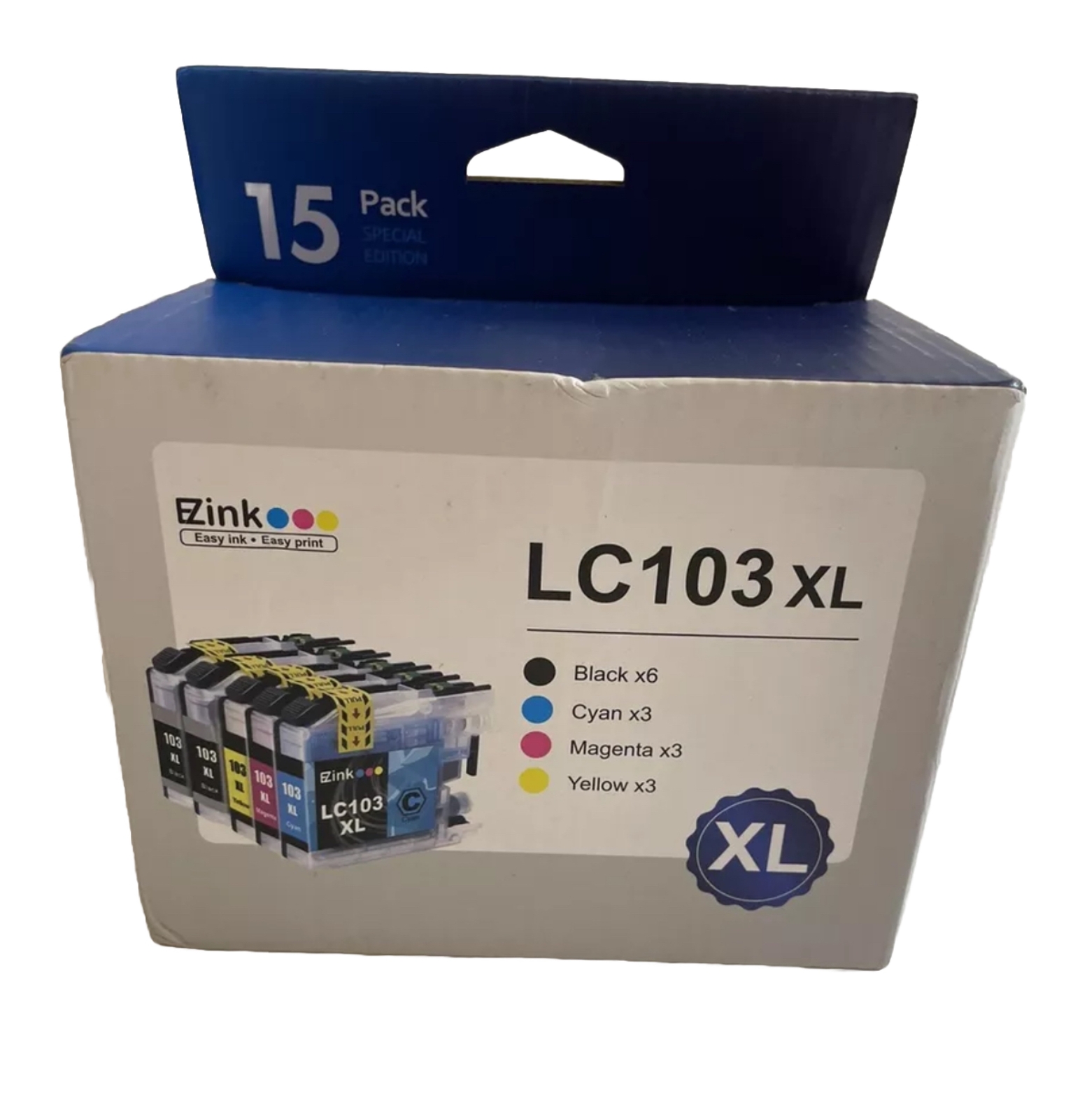EZink Ink Cartridge LC103xL 15 pack 6 blk 3 cyan 3 magenta 3 yellow New in box