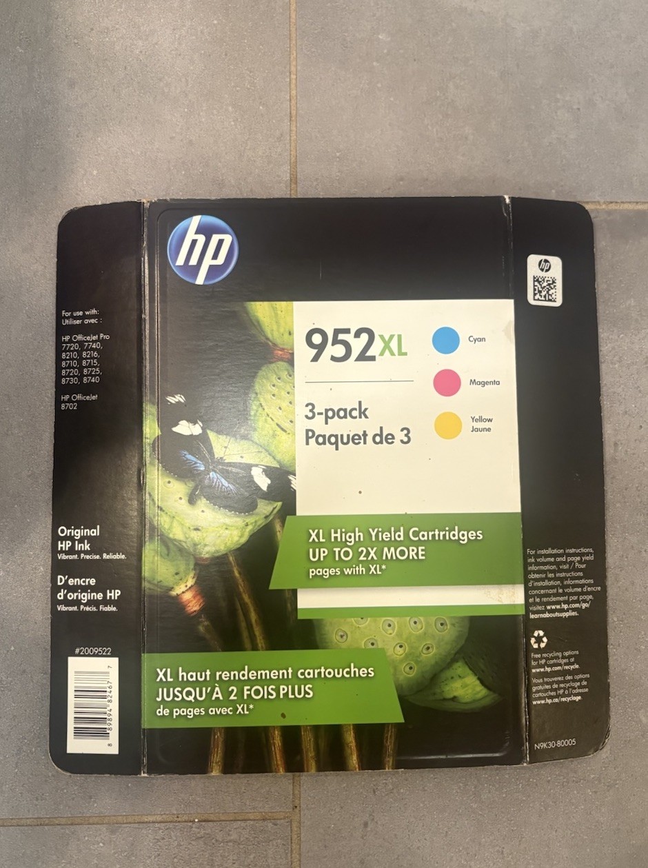NEW GENUINE HP 952XL 3-PACK C/M/Y N9K30BN Color Ink Cartridges 2020 