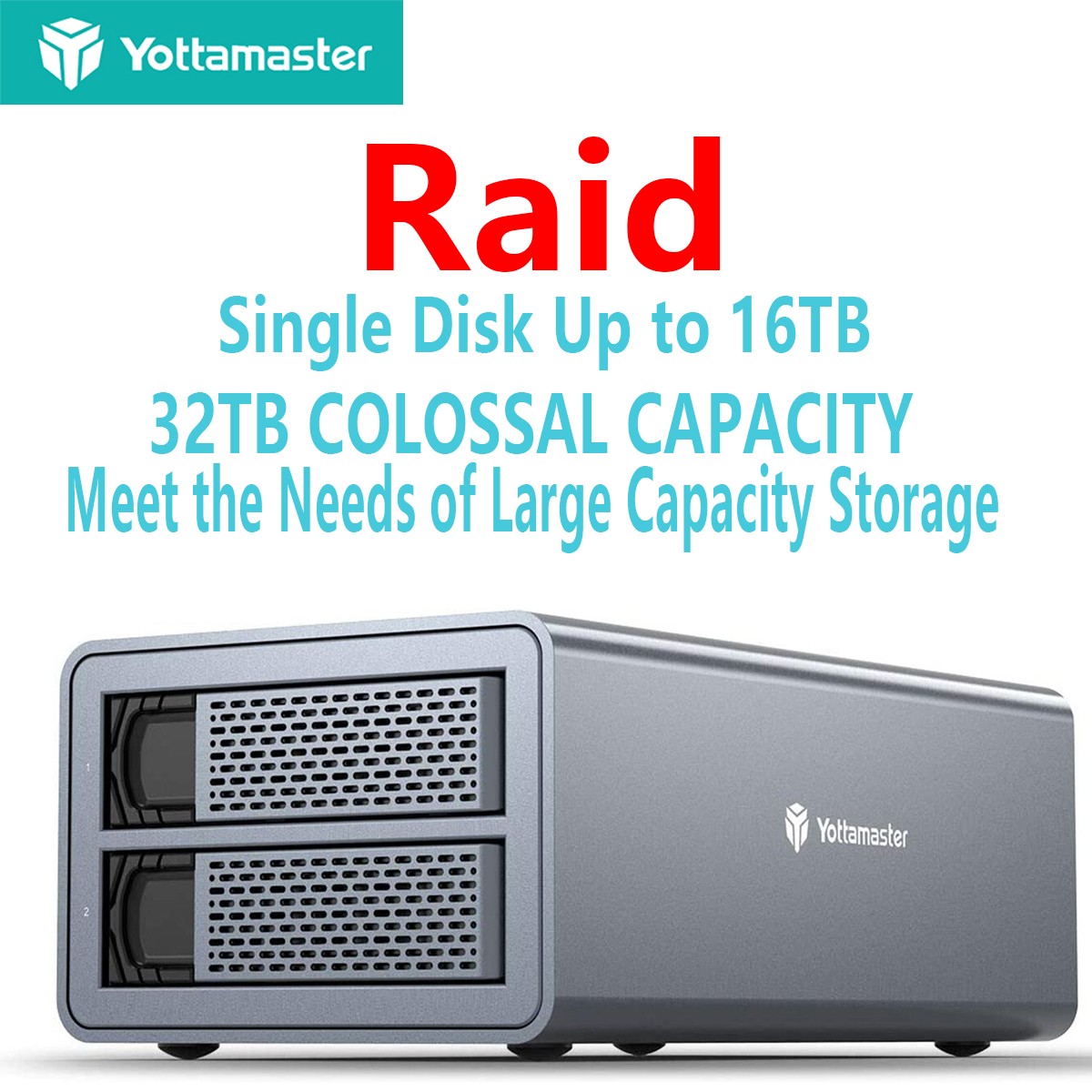 Yottamaster 2 Bay External Hard Drive Enclosure RAID USB3 2.5" 3.5" SATA HDD SSD