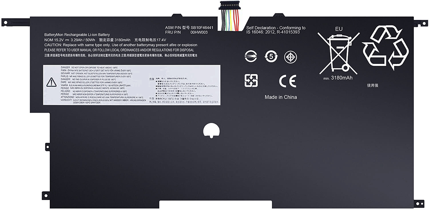 00HW002 00HW003 SB10F46440 Battery for Lenovo ThinkPad X1 Carbon Gen 3 2015 50Wh