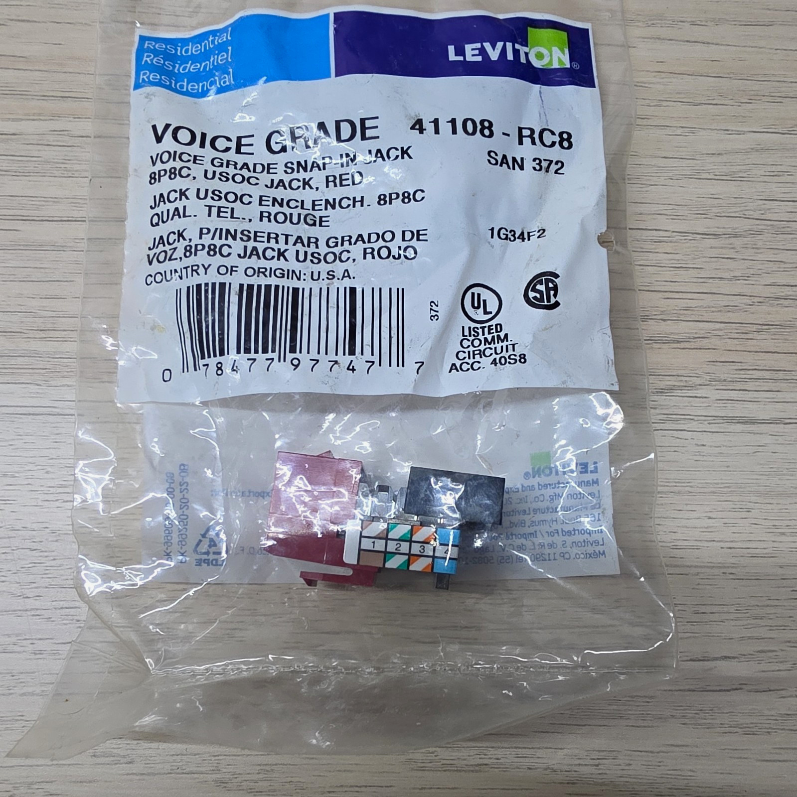 Leviton 41108-RC8 Voice Grade USOC Snap-In RJ-45 8P8C Jack Red - Lot Of 24