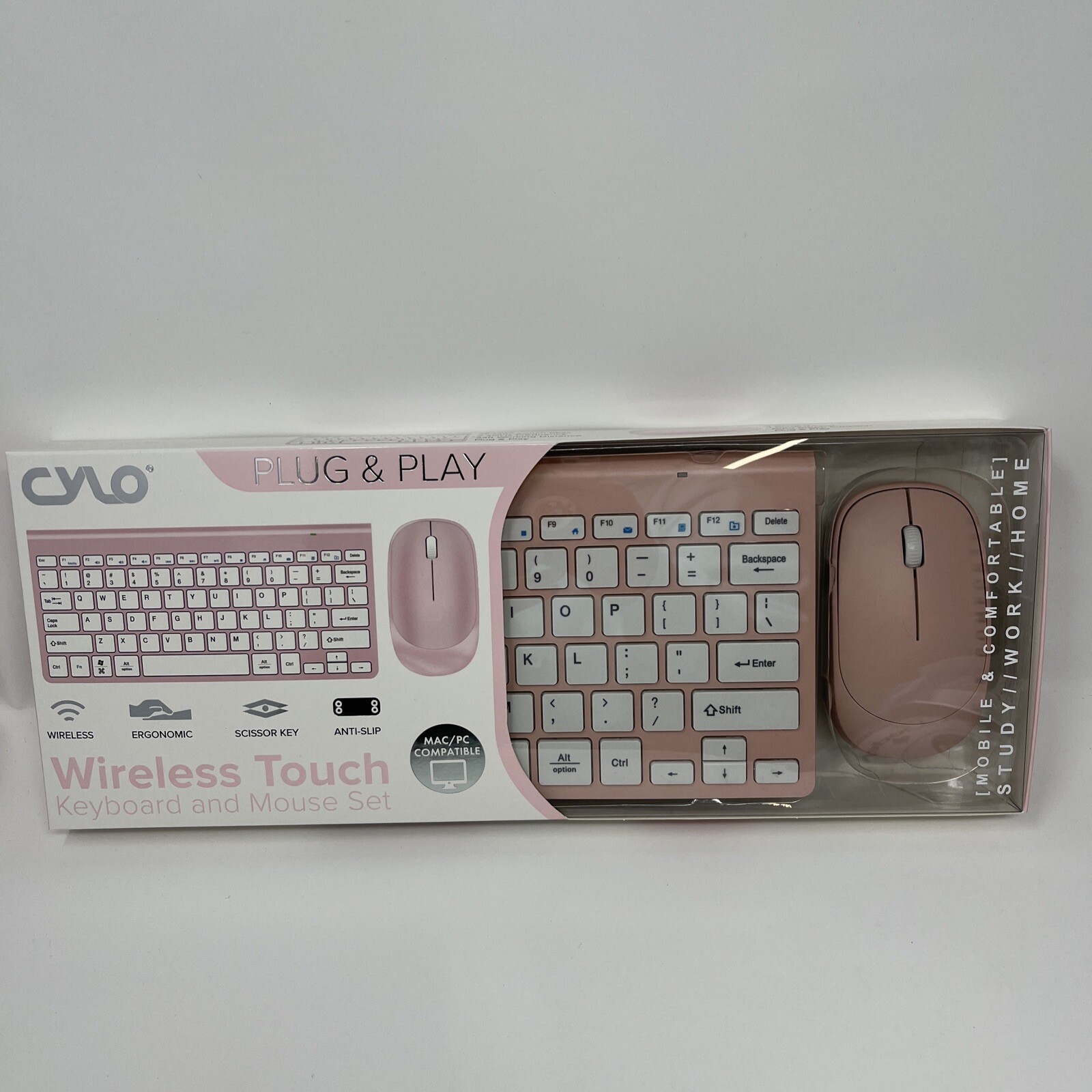 CYLO Plug & Play Wireless Mouse and Keyboard Pink and White Universal PC or MAC