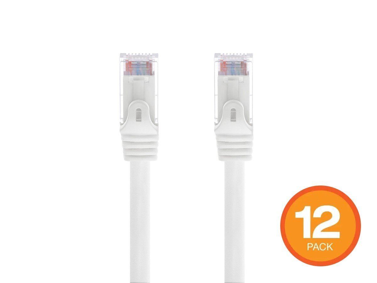 Monoprice Cat6 Ethernet Patch Cable 3ft White Stranded 550MHz UTP 24AWG 12-Pack