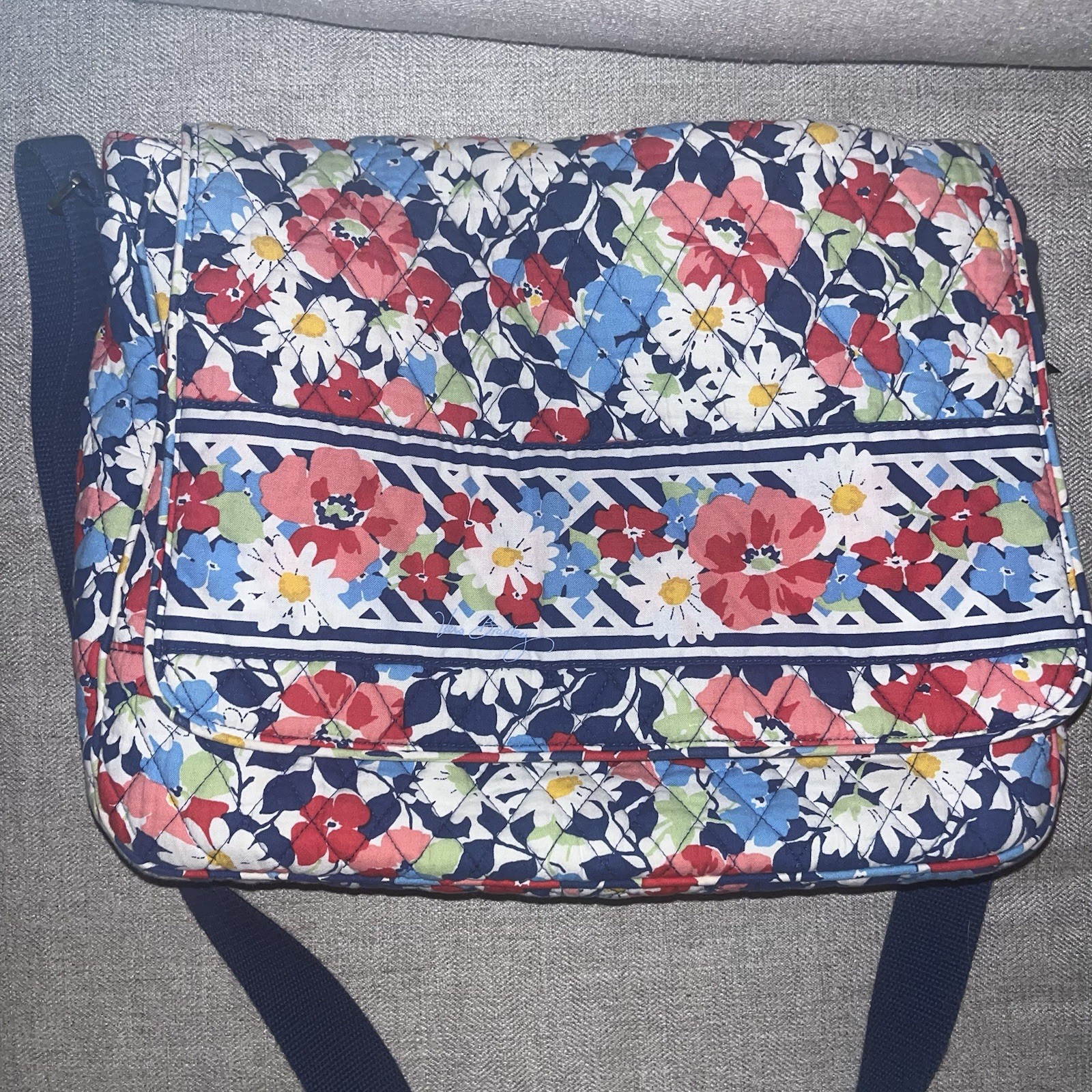 Vera Bradley Navy/Blue/Pink Floral Daisy Computer Bag Laptop Crossbody Bag