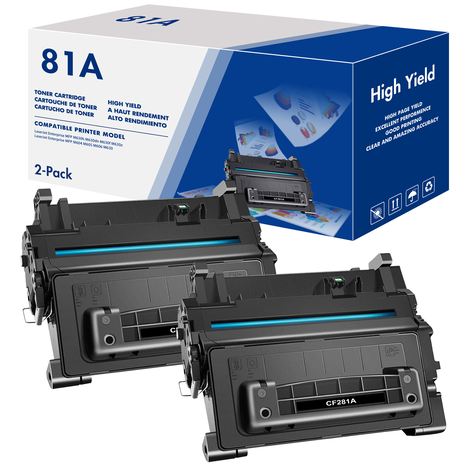 2 PK CF281A Toner Compatible for HP LaserJet Enterprise M604 M604N M604DN M605