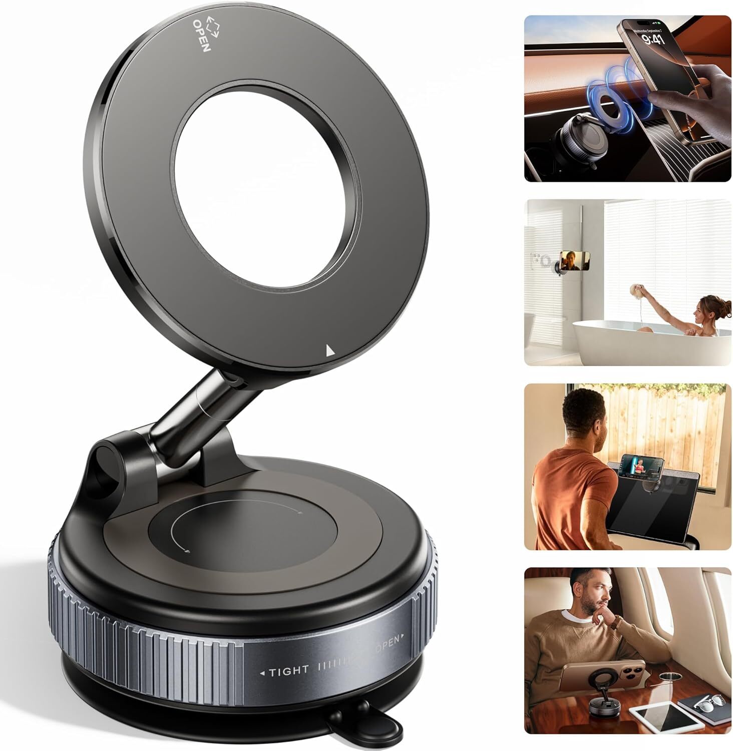 360° Adjustable Magnetic Vacuum Suction Cup Car Phone Holder Mount for MagSafe