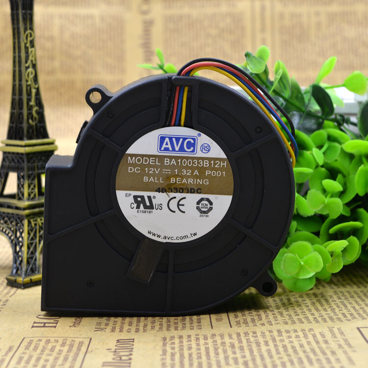 1pcs AVC BA10033B12H 12V 1.32A 9CM 9733 4-wire double ball  turbo blower  fan