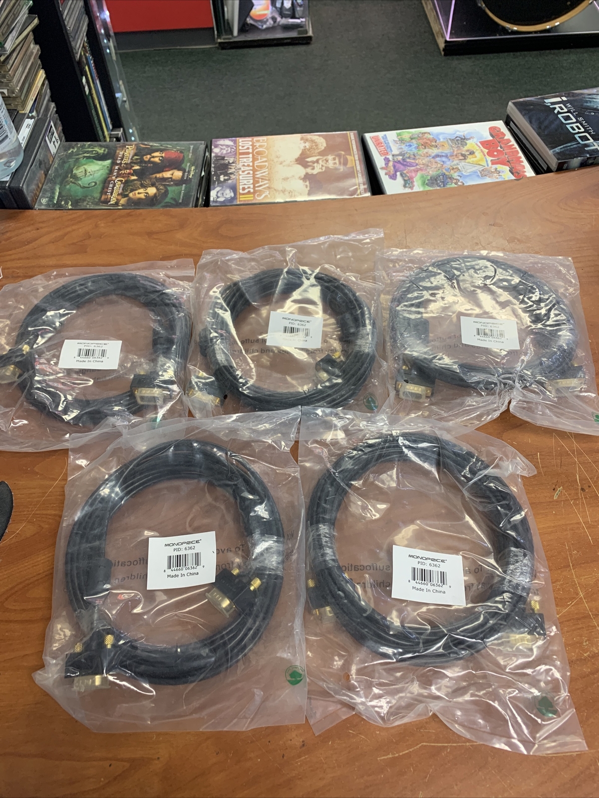 LOT OF 5 Monoprice 15ft Ultra Slim SVGA Super VGA 30/32AWG M/M MonitorCable 6362