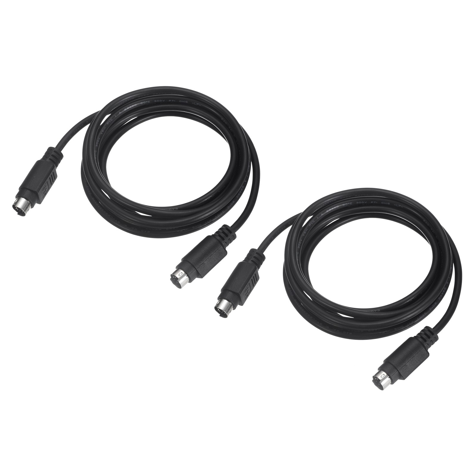 2Pcs PS/2 Mouse and Keyboard Cable 6P 6.56 Feet Male to Male Black