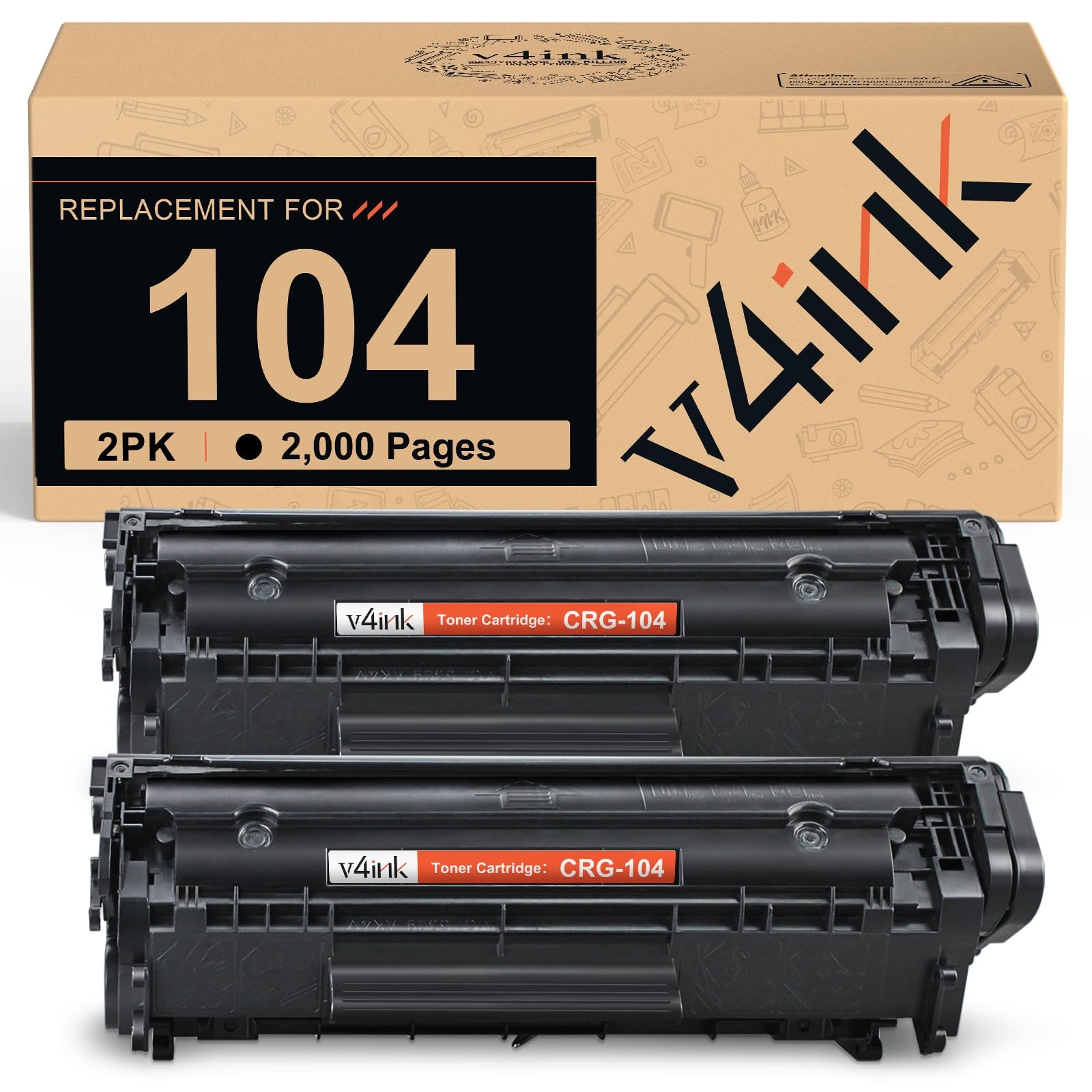 v4ink 2PK Compatible 104 Toner Cartridge Replacement for Canon 104 