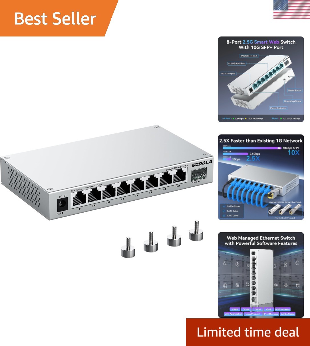 Compact 8-Port 2.5Gb Switch – Includes 10G SFP+ for Enhanced Network Performance