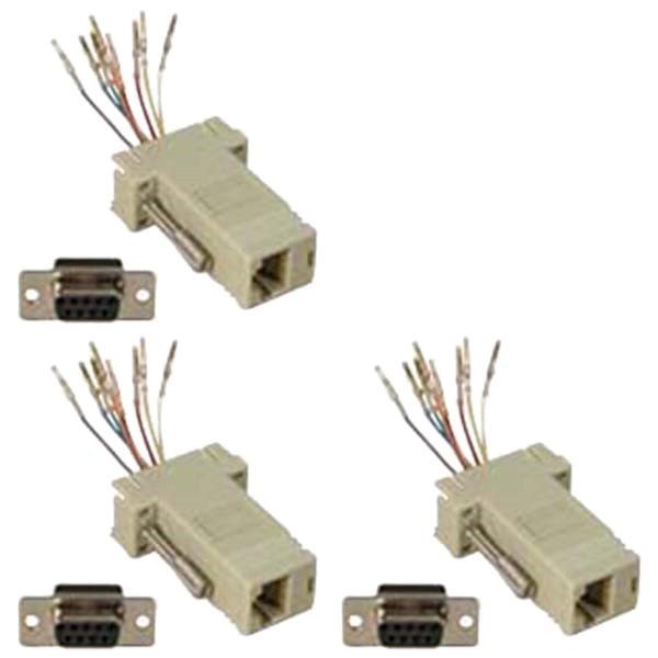 3x DB9 RS232 Serial Female Port to RJ45 8P8C Network Modular Adapter Extender