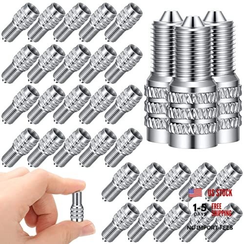  32 Pcs Double Seal Valve Stem Caps Inflate Tire Metal Valve Flow Silver