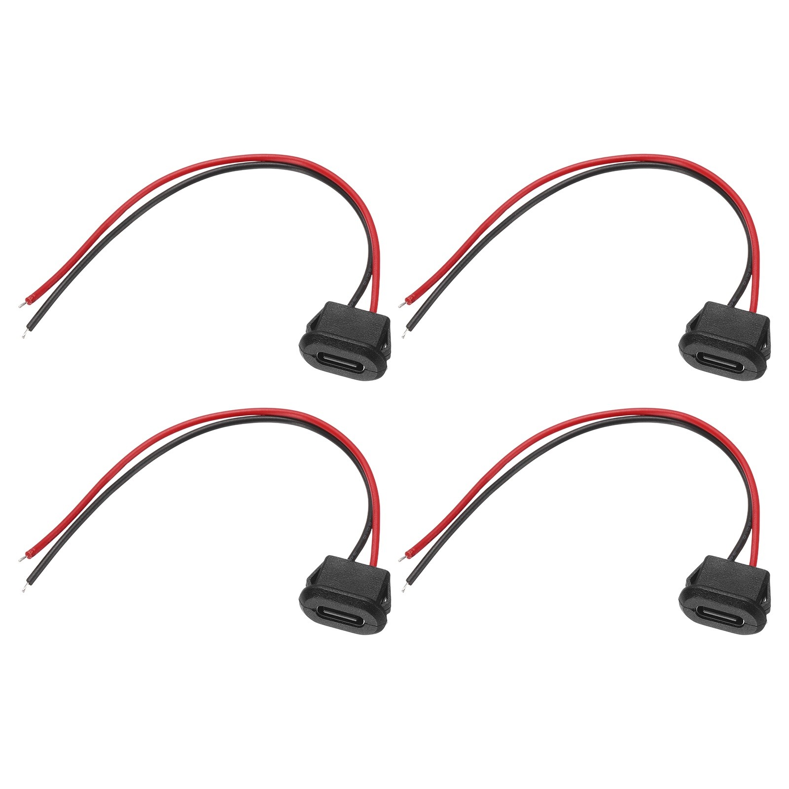 4 Pcs Type-C Black Square USB-C Female Socket to 2 Pin Pigtail Extension Wire