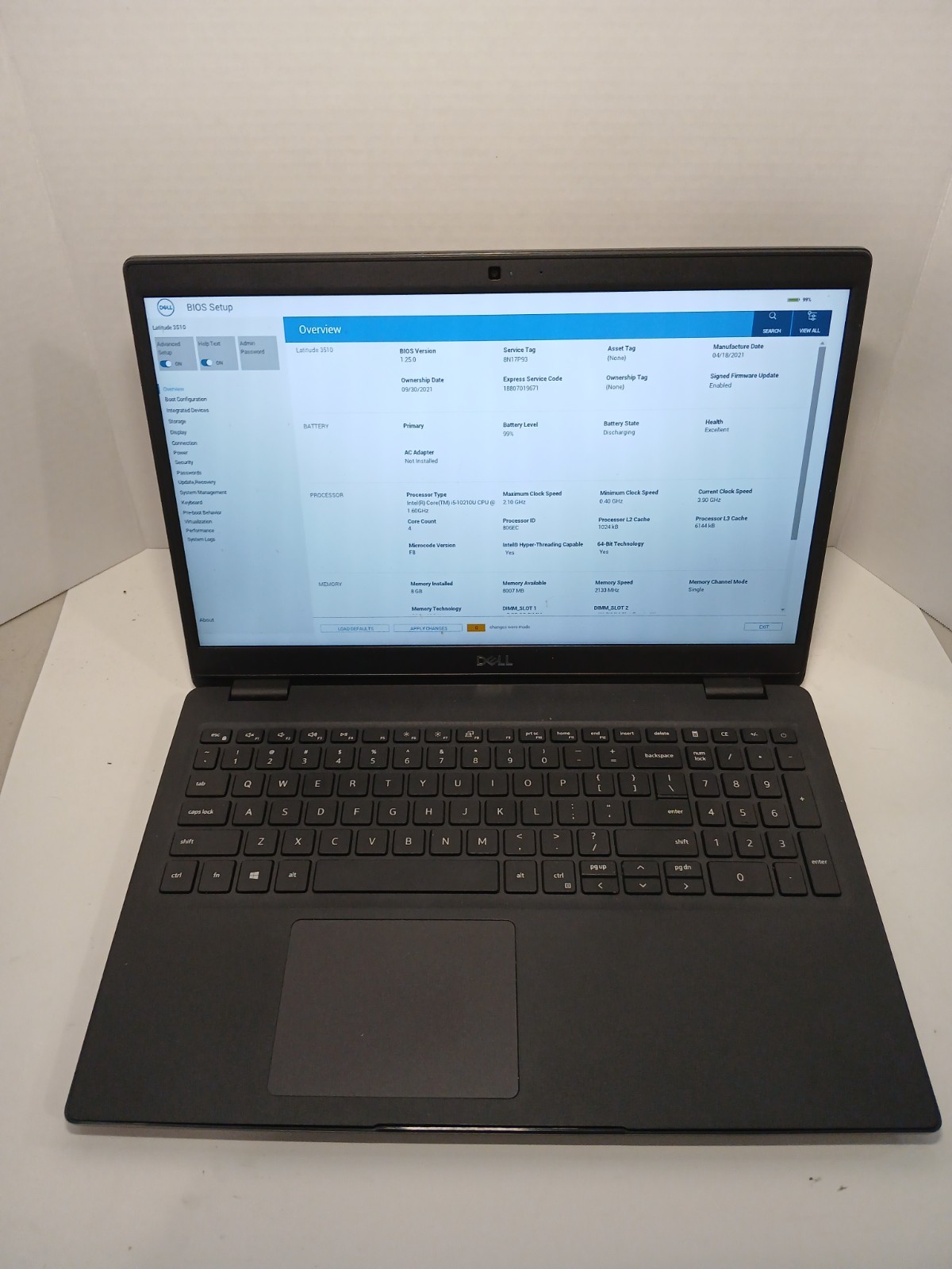 Dell Latitude 3510 15.6 Laptop i5-10210U 1.60GHz 8GB RAM No SSD/OS #97