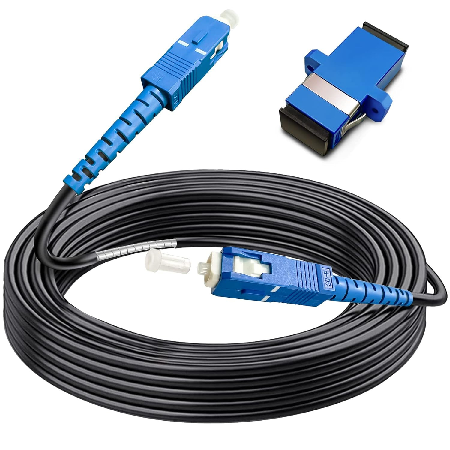 50Ft SC to SC Fiber Optic Patch Cable, Outdoor Armored Single Mode SC/UPC