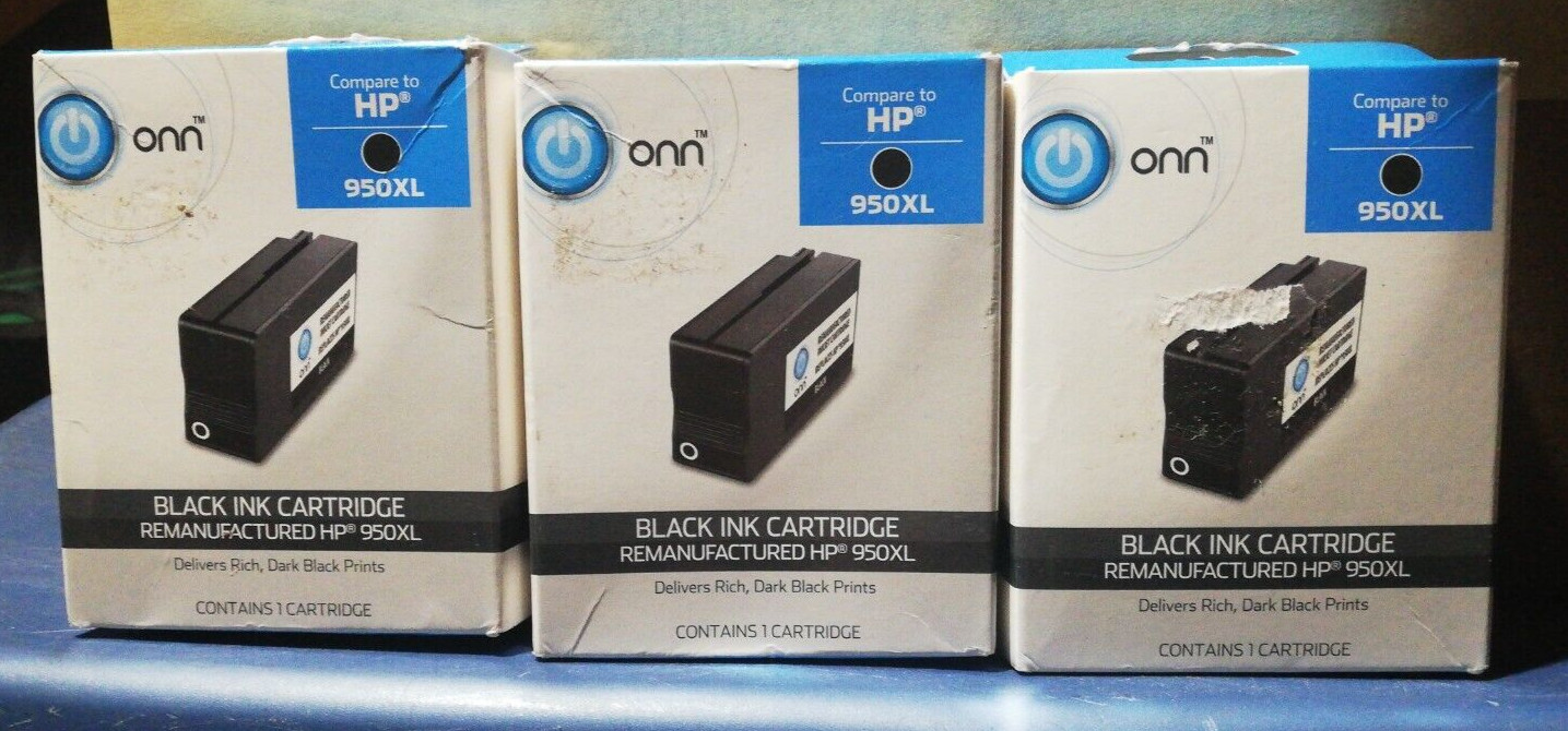 3X Onn HP Printer INK CARTRIDGE Compatible HP 950XL Black Ink