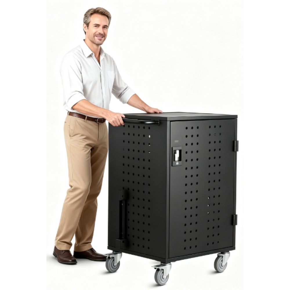 32-Bay Lockable Chromebook Charging Cart Holds 15.6in Laptops Tablets Office