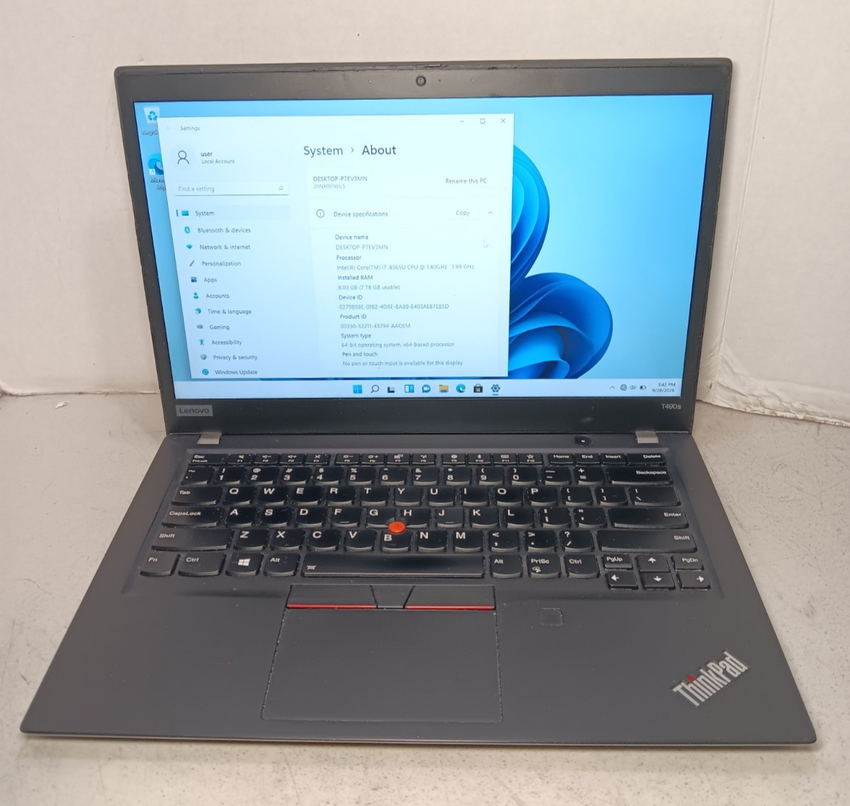 Lenovo ThinkPad T490s 14'' Laptop Core i7-8565U 1.80GHz 8GB 256GB SSD Win11 #69