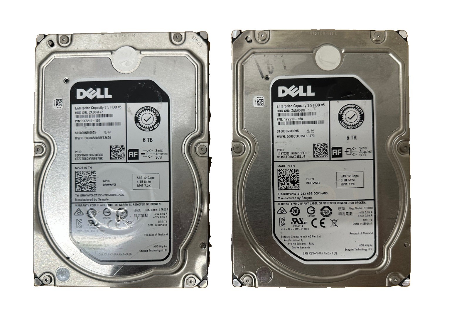 LOT OF 2x Dell ST6000NM0034 1HT27Z-150 NWCCG 6TB SAS 3.5 7.2K SERVER DRIVE HDD