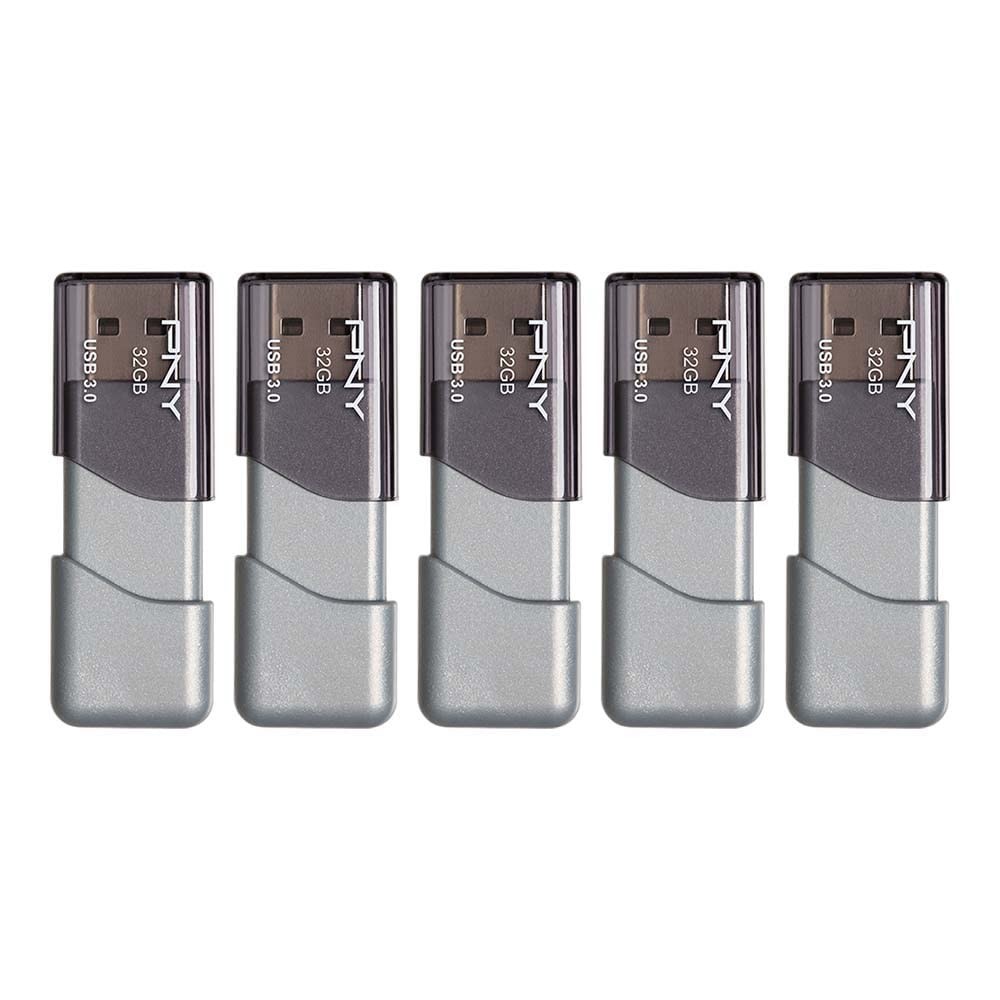 PNY Turbo Attaché 3 32GB USB 3.0 Flash Drives 5-Pack Silver Sliding Collar