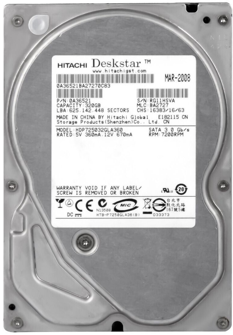 HITACHI DESKSTAR P7K500 HDP725032GLA360 320GB 7200RPM 16MB SATA II 3.5" inch