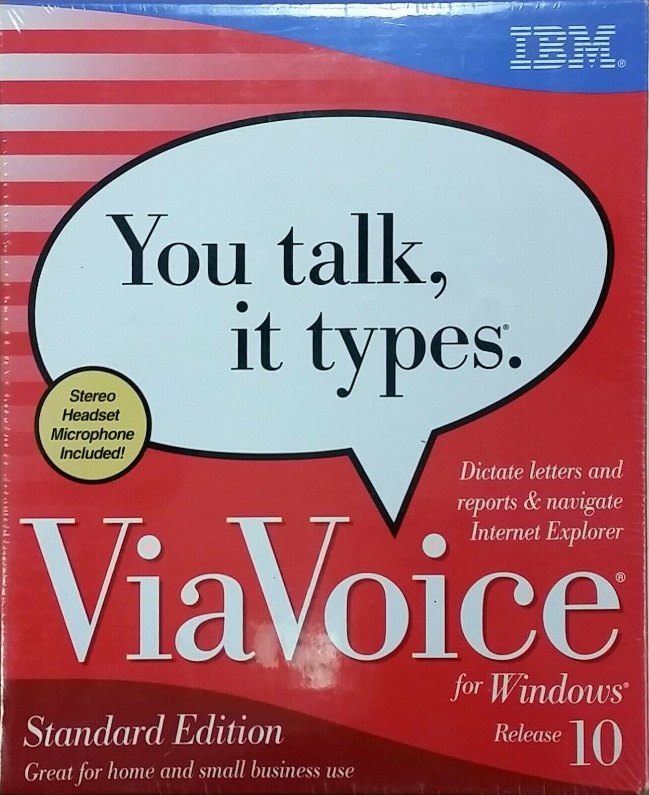 NEW IBM ViaVoice for Windows Release 10 Std Ed, w/ Stereo Headset Mic, CD