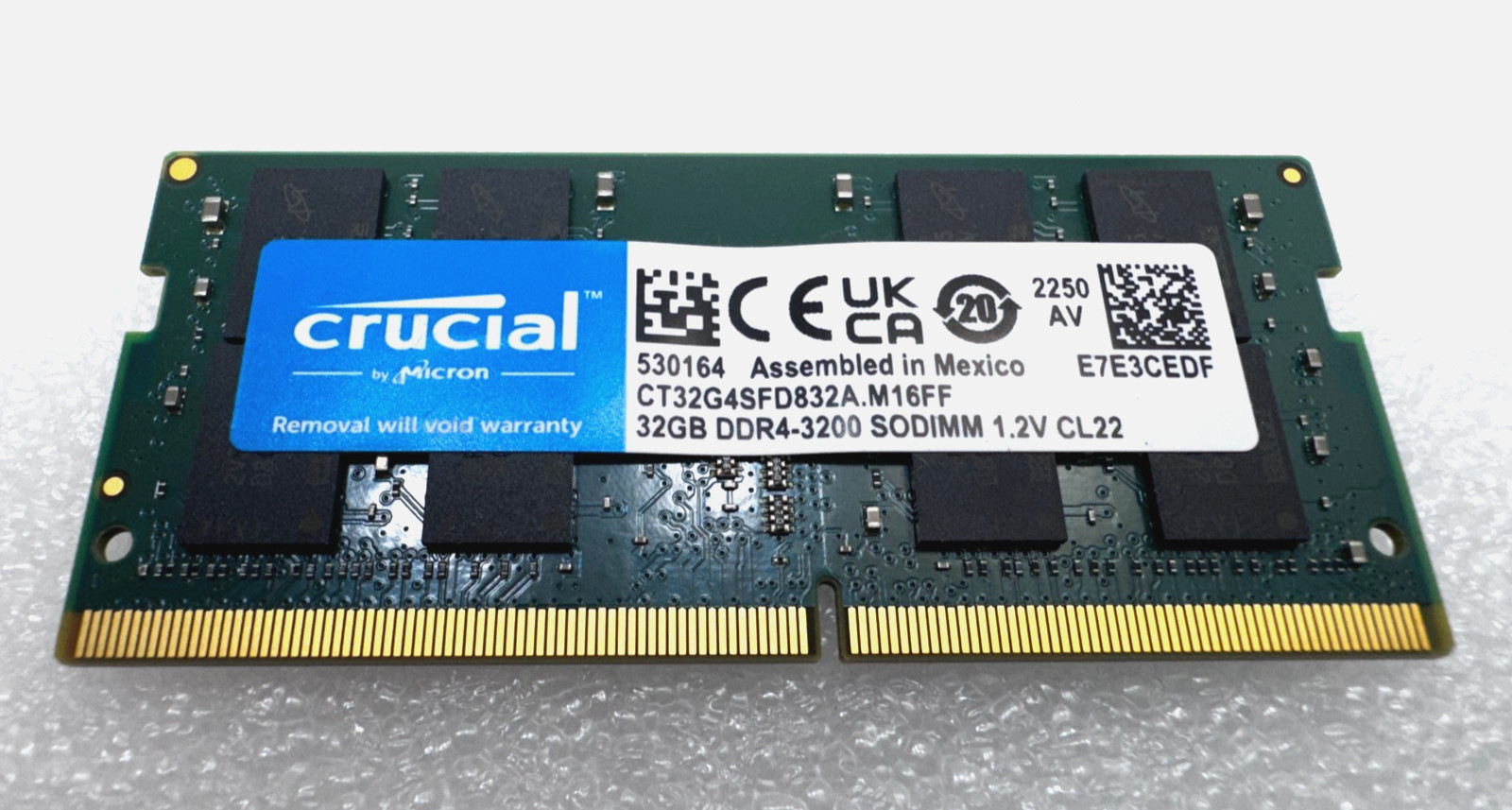 1x 32GB Crucial by Micron PC4-3200 25600 DDR4 3200MHz SODIMM Laptop Memory
