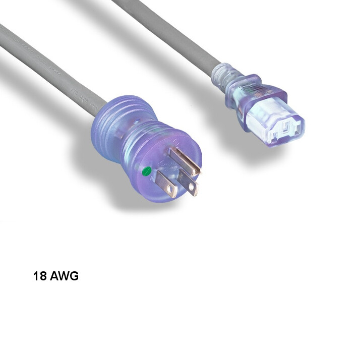 [Lot10] 6Ft 18 AWG Hospital Grade Power Cable NEMA 5-15P to C13 10A/125V Clr