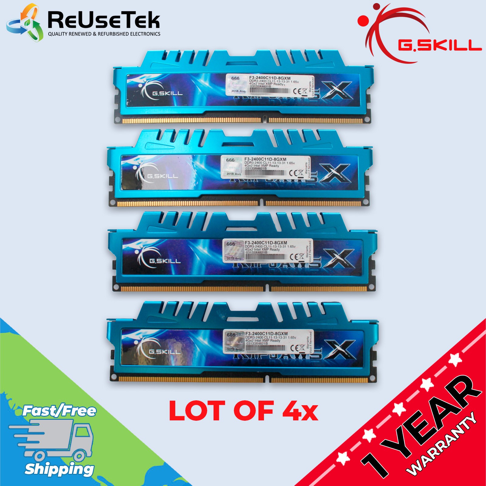 G. SKILL RipjawsX (4 x 4GB) 2400MHZ DDR3 Desktop Memory RAM | F3-2400C11D-8GXM