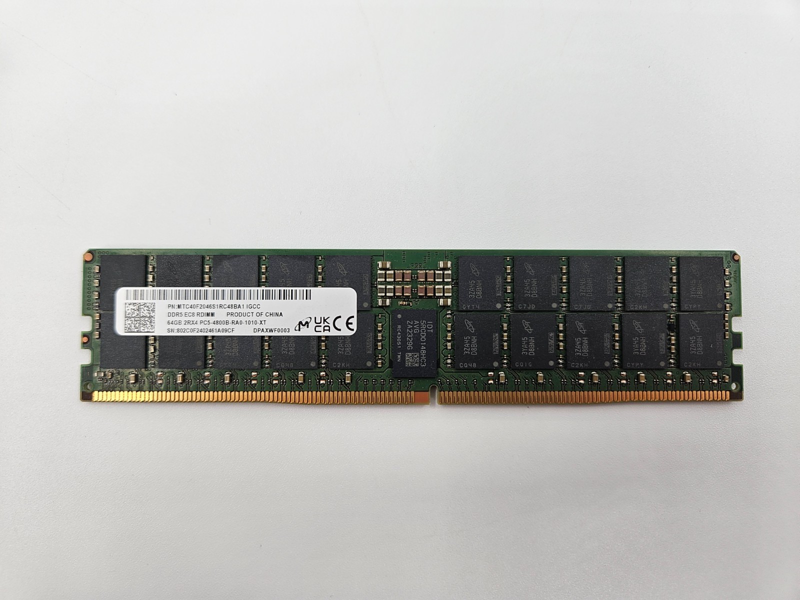 Micron 64GB DDR5 4800MHz PC5-4800B ECC RDIMM 2Rx4 MTC40F2046S1RC48BA1