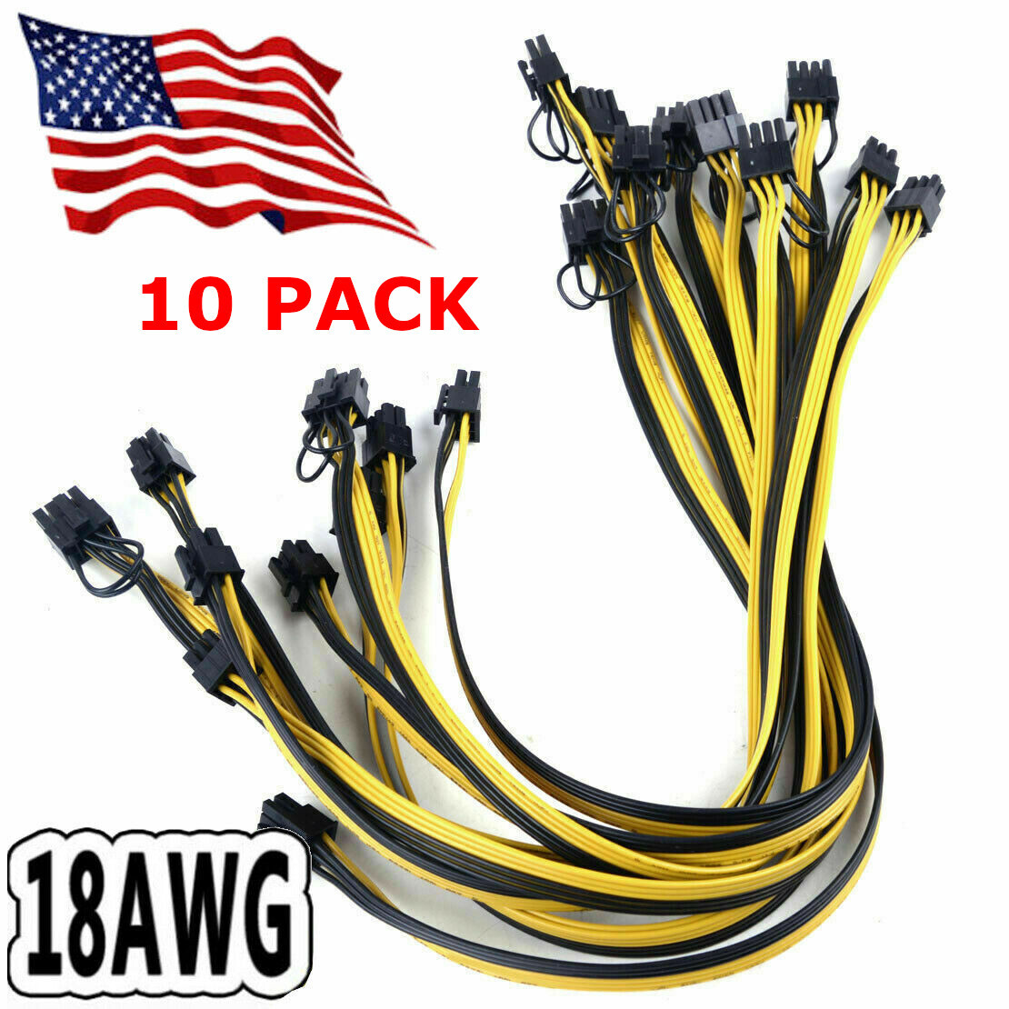10pcs 50cm Quality 6pin to 8Pin (6+2Pin) PCI-E Cable 18AWG ASIC Bitcoin Mining