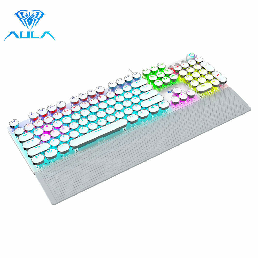 Blue Switch Game Keyboard 108 Punk Keys Removable Hand Rest Multimedia Knob New