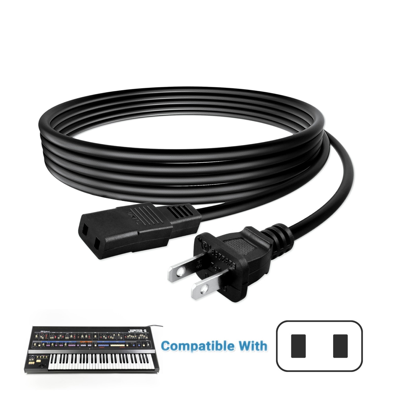 8FT 2 Prong AC Power Cord for Roland Jupiter 6 MD 8 RD 170 300 S 50 220 550