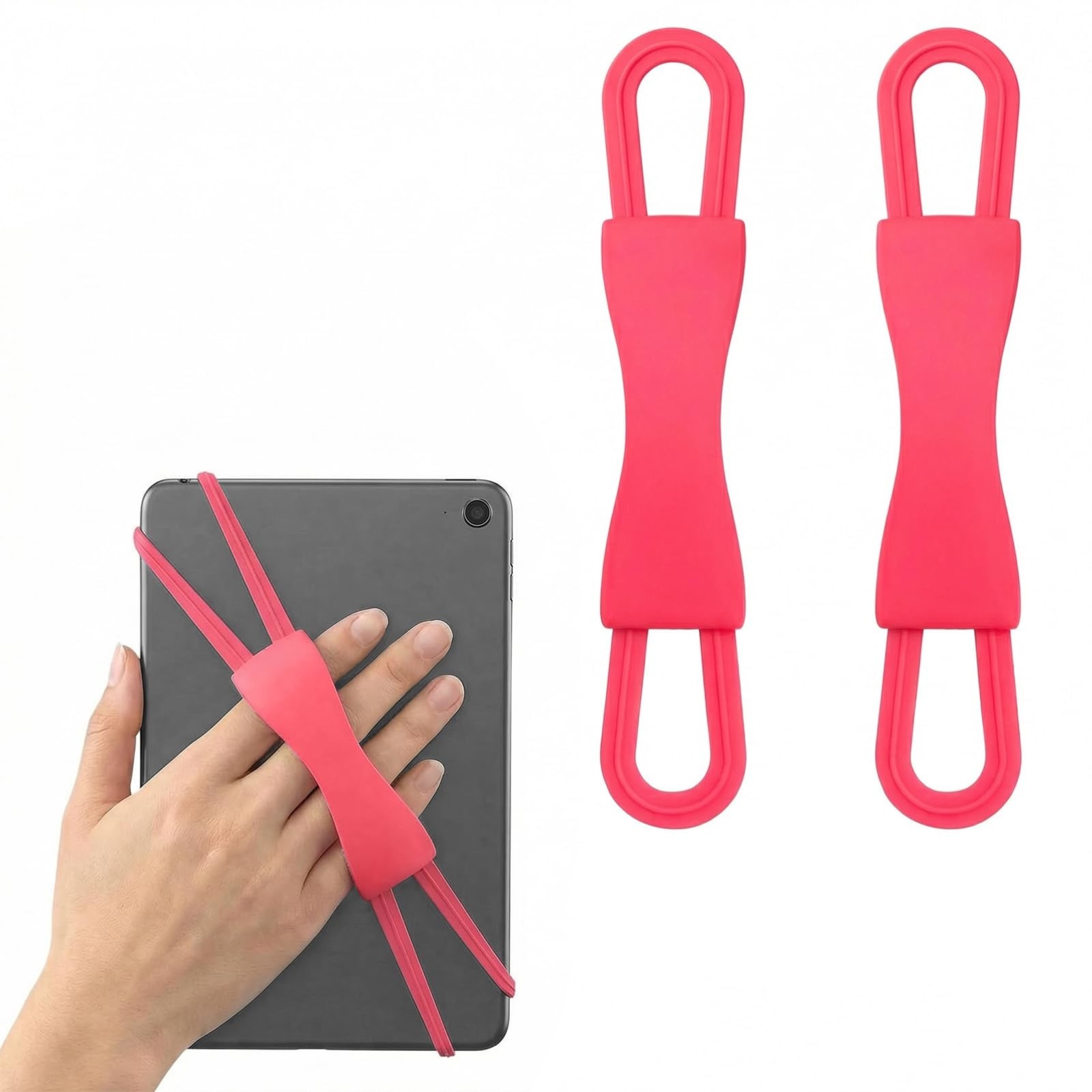 2 Pack Pink Silicone Hand Straps for 4.7-8 Inch E-Readers Tablets Non-Slip