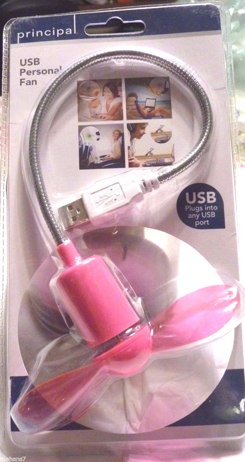 Pink USB PersonalFlexible Mini Cooler Fan by Principal, USB 1.1 or 2.0 Sealed