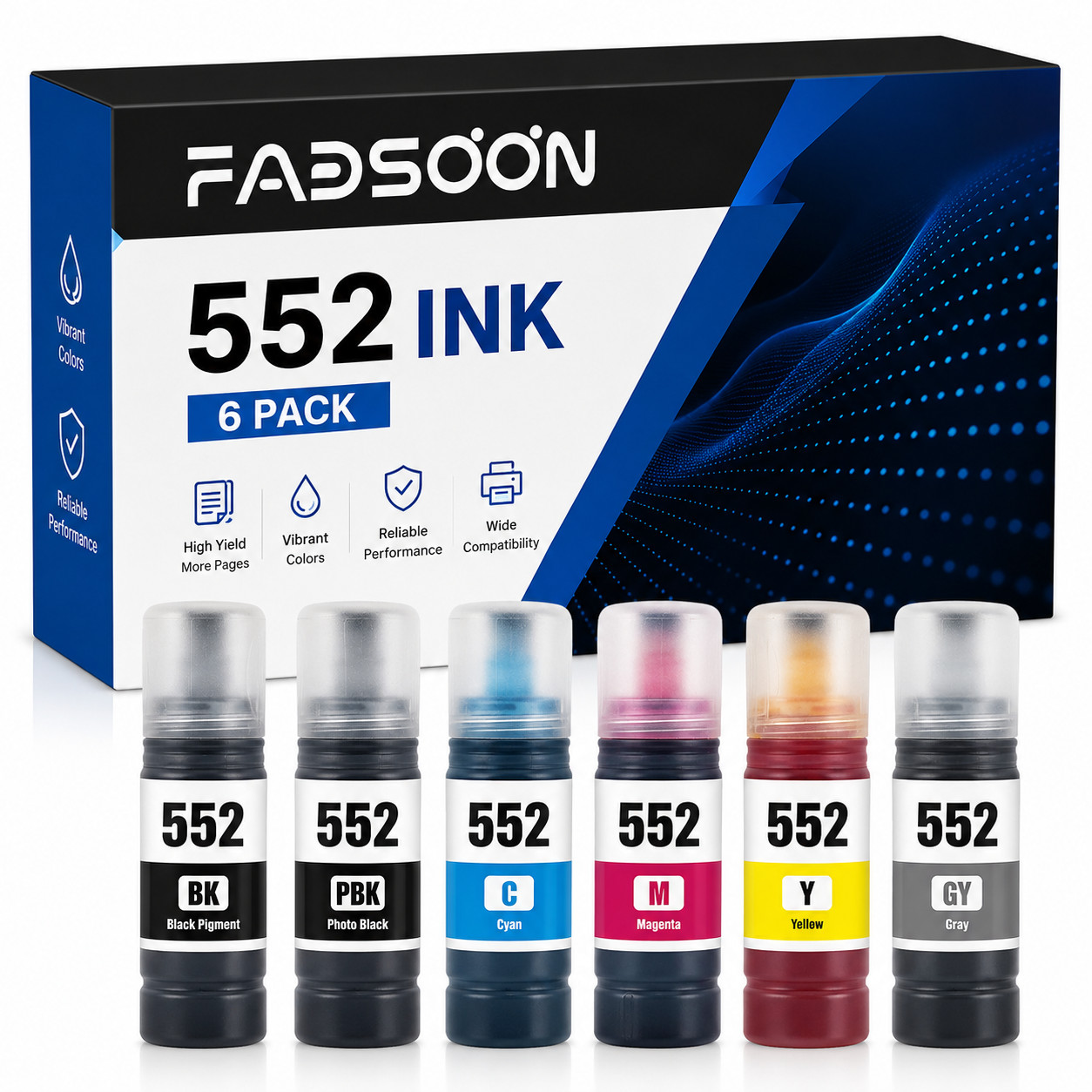 FADSOON® 6PK 552 Ink Bottle for EcoTank ET-8500 ET-8550 Premium Replacement Set
