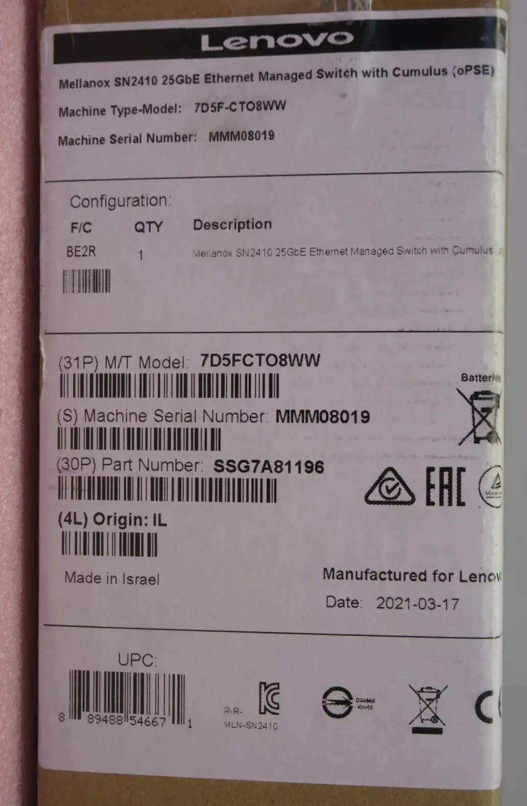 NEW Mellanox Spectrum SN2410 48x 25GbE 8x 100GbE Switch MSN2410-CB2RC F2B C2P