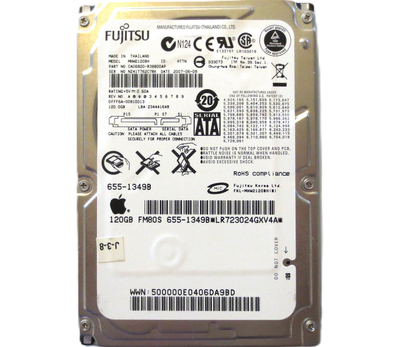 MHW2120BH CA06820-B38800AP 0FFF6A-00810013 (NZ4) Thailand 120gb 2.5" HDD 2007-06