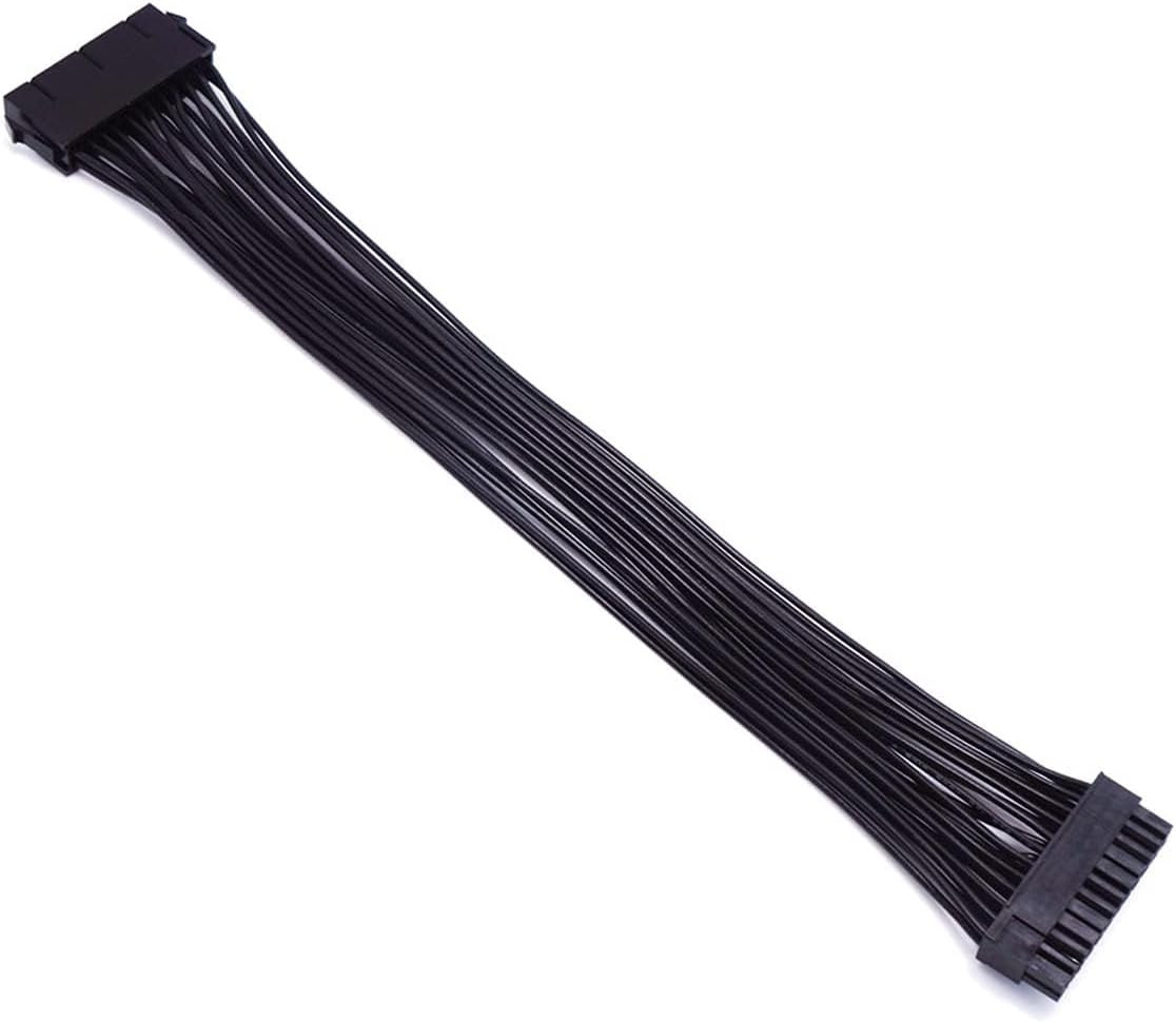24 Pin ATX Power Cable, 12 Inch, 18AWG, Black, Male to Female, PVC Sheath, 18A,