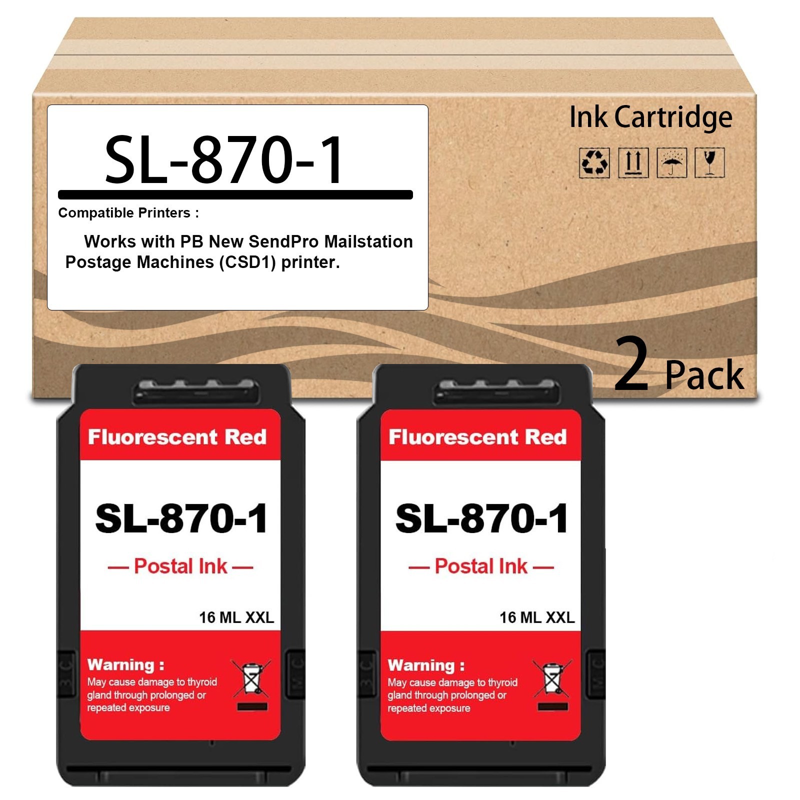 2 Pack SL-870-1 XXL Fluorescent Red Ink Cartridge  Smart-Auto Ink Cartridge