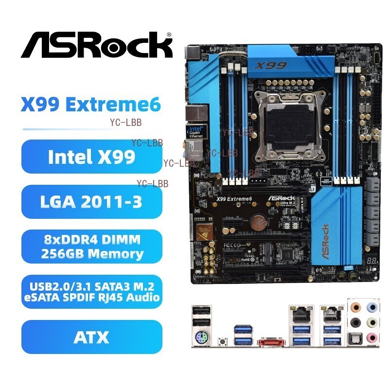 Intel X99 Motherboard ASRock X99 Extreme6 LGA2011-3 DDR4 for Intel Xeon/Core i7