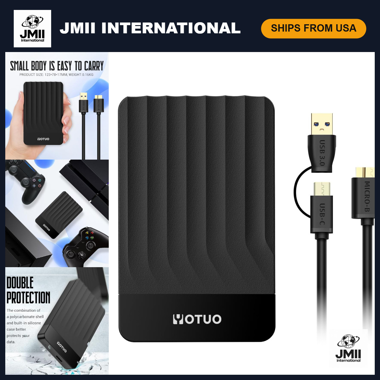 750GB Portable External Hard Drive - USB 3.0 & USB-C for PC, Mac, Laptop, PS4, X